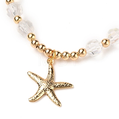 Brass Starfish Charm Bracelets BJEW-JB05571-03-1