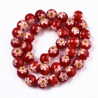 Handmade Millefiori Glass Beads Strands LK-T001-10B-1