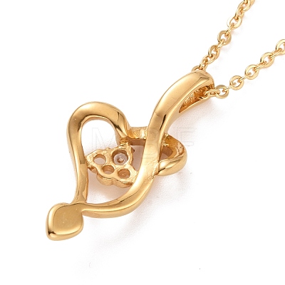 Vacuum Plating 304 Stainless Steel Heart Pendant Necklace with Clear Cubic Zirconia for Women NJEW-G019-05G-1