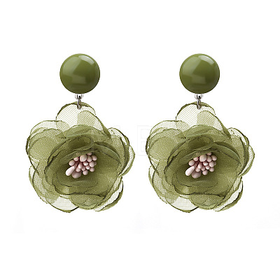 Chiffon & Resin & Plastic Dangle Stud Earrings WG34FFC-02-1