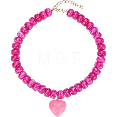 Resin and Plastic Heart Pendant Rondelle Beaded Necklaces with Alloy End Chains FS-WG415CE-03-1