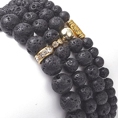 4Pcs 4 Style Column & Round & Flat Round Alloy & Natural Lava Rock & Synthetic Hematite Beaded Stretch Bracelets Set for Women BJEW-JB09366-1