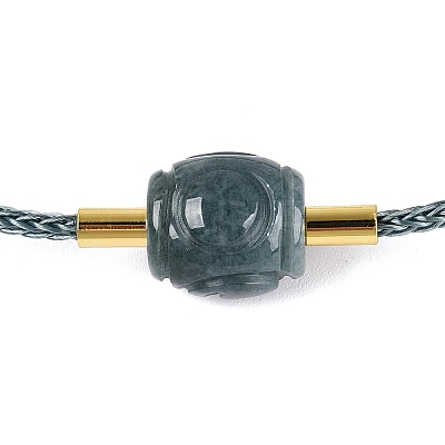 Natural Jadeite Adjustable Cowhide Leather Cord Slider Bracelets with Brass Slider Beads BJEW-N041-06B-1