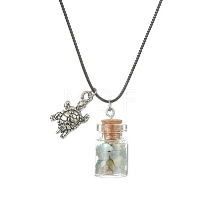 Glass Bottle & Alloy Tortoise Pendant Necklace NJEW-FZ00015-1