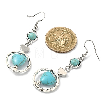 3 Pair 3 Style 304 Stainless Steel Dangle Earrings with Synthetic Turquoise Beaded for Women EJEW-JE05380-1