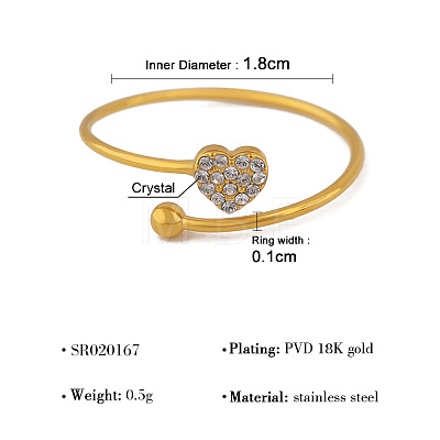 304 Stainless Steel Micro Pave Clear Cubic Zirconia Cuff Open Rings for Women WG6D6AE-02-1