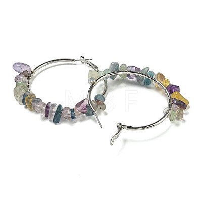 Alloy with Copper Wire Natural Fluorite Hoop Earrings EJEW-Q388-01E-1