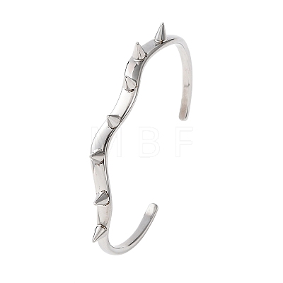304 Stainless Steel Spiked Cone Open Cuff Bangles for Women BJEW-B165-01P-1
