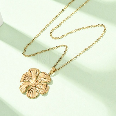 304 Stainless Steel Textured Flower Pendant Necklaces for Women NJEW-C117-01C-G-1