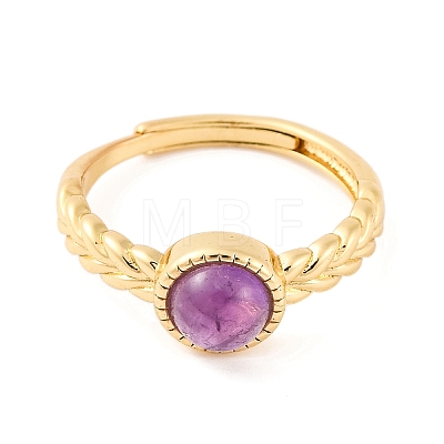 Round Natural Amethyst Adjustable Rings RJEW-Q817-03G-06-1