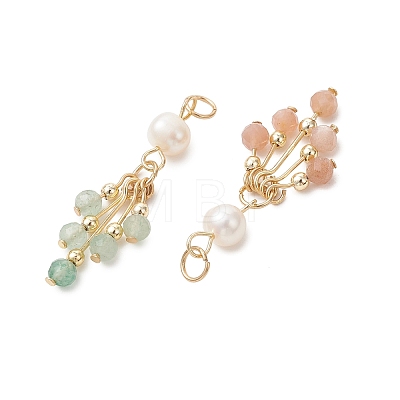 7Pcs 7 Styles Natural Mixed Gemstone with Pearl Dangle Pendants PALLOY-JF05223-1