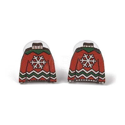 Christmas Wood Stud Steel Needle Earrings EJEW-U016-03P-02-1