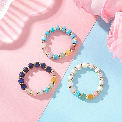 3Pcs Gemstone Disc Bead with Brass Finger Rings RJEW-JR00985-01-1