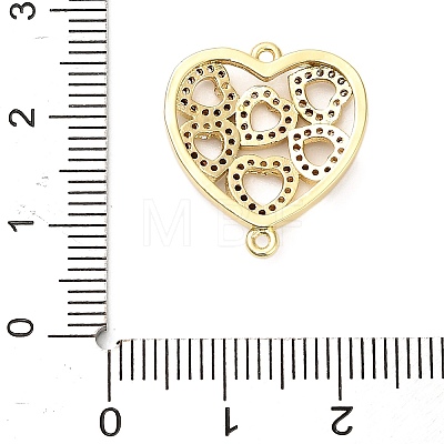 Brass Micro Pave Clear Cubic Zirconia Heart Connector Charms KK-L229-054G-1