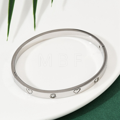 201 Stainless Steel with Rhinestone Bangles for Women BJEW-B138-04P-1