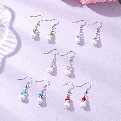 Round Glass Pearl & Glass Beads Dangle Earrings EJEW-JE06718-1