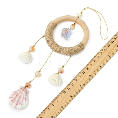 Coastal Shell & Glass Round Hanging Ornament HJEW-TA00472-1