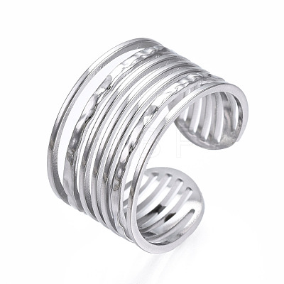 304 Stainless Steel Multi-string Open Cuff Ring RJEW-T023-33P-1
