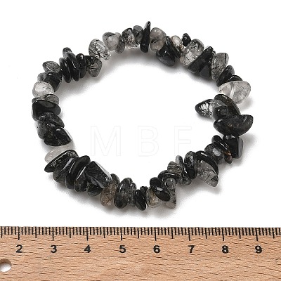 Natural Tourmalinated Quartz Chip Beaded Stretch Bracelets for Women BJEW-D467-01A-1