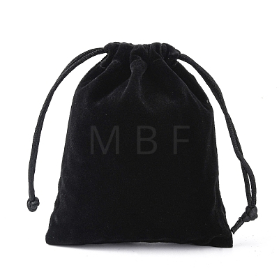 Black Rectangle Shaped Velvet Jewelry Drawstring Bags X-TP010-2-1