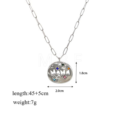 Mother's Day 304 Stainless Steel Pave Cubic Zirconia Irregular Disc with Hollow Word MAMA Pendant Necklaces for Women WGBC73E-02-1