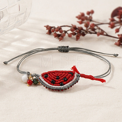Summer Handmade Woven Watermelon & Glass Bead Charm Bracelets NP8389-1