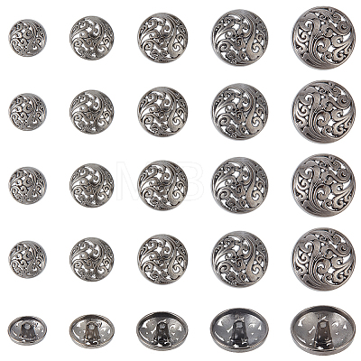 Olycraft 25Pcs 5 Styles 1-Hole Retro Zinc Alloy Shank Buttons BUTT-OC0001-57A-1