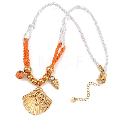 Ocean 304 Stainless Steel Shell Shape Pendant Polyester Rope Necklaces for Women NJEW-K252-10G-1