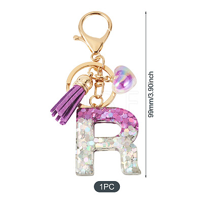 Alloy Resin Heart Keychains KEYC-TADJ0002-01G-R-1