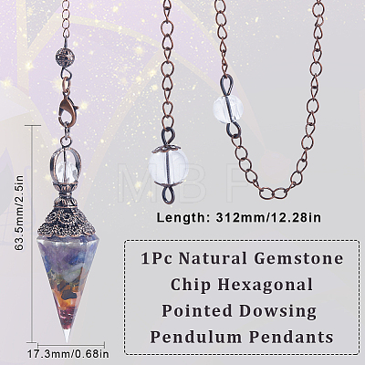 SUNNYCLUE 1Pc Natural Gemstone Chip Hexagonal Pointed Dowsing Pendulum Pendants G-SC0002-54-1
