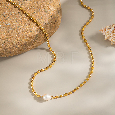 French Natural Freshwater Pearl Potato Stainless Steel Rice Beaded Necklaces for Women LS-KT1786-1