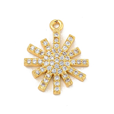 Sun Rack Plating Brass Micro Pave Clear Cubic Zirconia Pendants KK-P277-18G-1