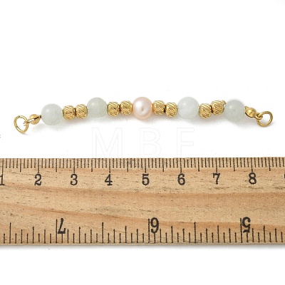 Natural Ang & Plastic Imitation Pearl Round Beaded Connector Charms/Links STAS-L277-11G-05-1