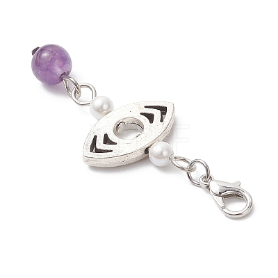 Alloy & Natural Amethyst & Natural Madagascar Rose Quartz & Shell Pearl & Natural Green Aventurine Pendant Decorations HJEW-JM04578-1