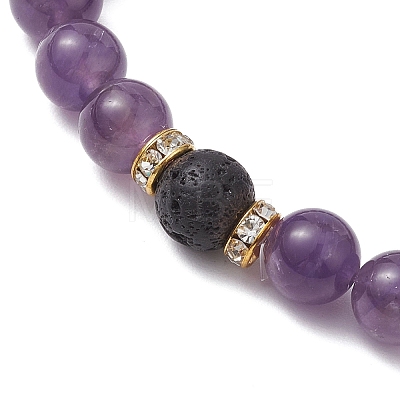 Natural Amethyst & Lava Rock Round Beaded Stretch Bracelets for Women BJEW-JB10797-02-1