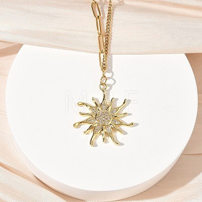 304 Stainless Steel Micro Pave Clear Cubic Zirconia Pendant Necklaces for Women NJEW-Z103-01G-08-1