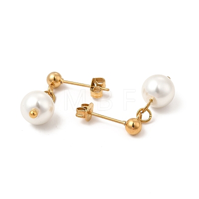 Glass Pearl Tassel Dangle Stud Earrings EJEW-P219-10G-1