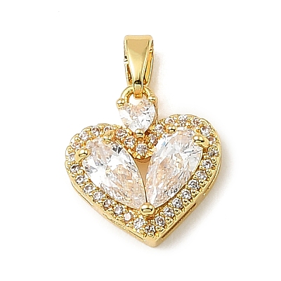 Valentine's Day Brass Micro Pave Clear Cubic Zirconia Charms KK-E804-08G-1