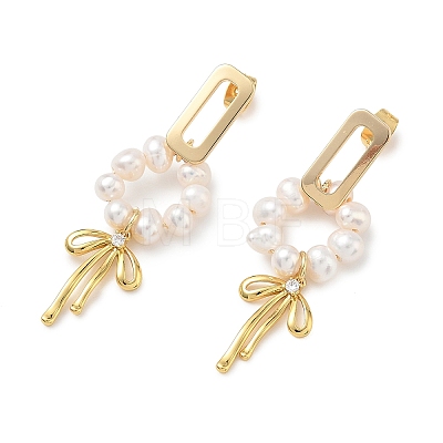 Bowknot Brass Rhinestone Dangle Stud Earrings EJEW-JE07065-1