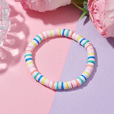 Rainbow Color Disc Handmade Polymer Clay Beaded Stretch Kid Bracelets for Girls BJEW-JB10353-02-1