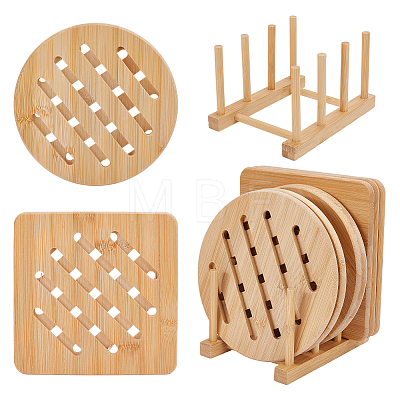 8Pcs 2 Styles Bamboo Cup Mats DJEW-GO0001-17-1