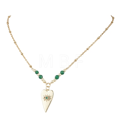 Brass Pave Cubic Zirconia Evil Eye Heart Pendant 304 Stainless Steel Satellite Chain Necklaces for Women NJEW-JN05803-02-1