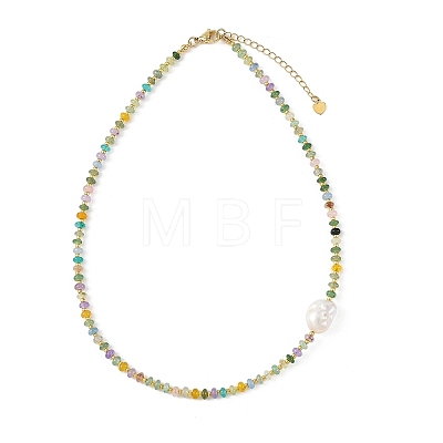 Natural Baroque Keshi Pearl & Dyed Natural White Jade Rondelle Beaded Necklaces NJEW-JN06269-1