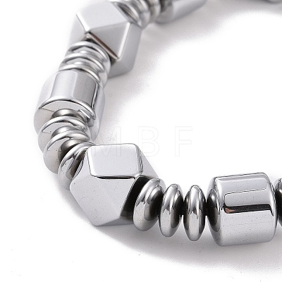 Disc & Rhombus & Column Synthetic Hematite Beaded Stretch Bracelet for Men Women G-C006-11-1