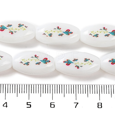 Printing Glass Oval Beads for Necklaces Bracelets Making GLAA-B020-01A-08-1