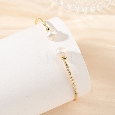 Natural Cultured Freshwater Pearl Potato Torque Bangles BJEW-JB14207-1