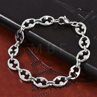 304 Stainless Steel Oval Link Chain Bracelets for Women Men BJEW-F488-48B-P-1