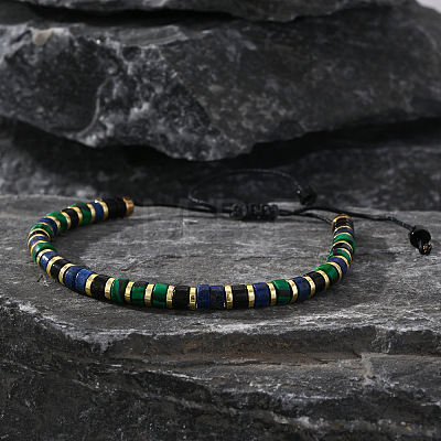 Ethnic Style Natural Mixed Gemstone Column Beads Braided Bead Bracelets for Men Women BR3776-3-1