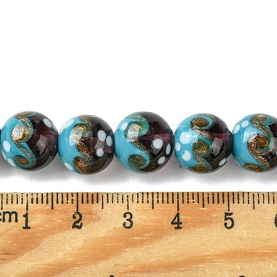 Handmade Gold Sand Lampwork Beads Strands LAMP-A003-03F-1