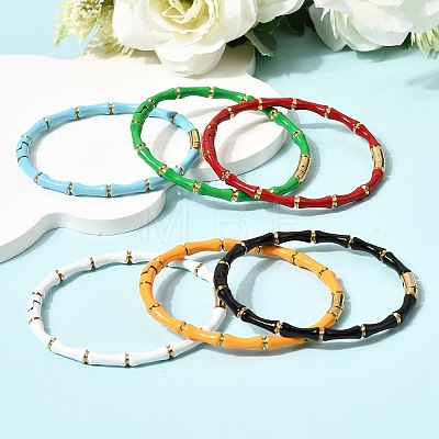 304 Stainless Steel Enamel Hinged Bangles for Women BJEW-D408-42G-1